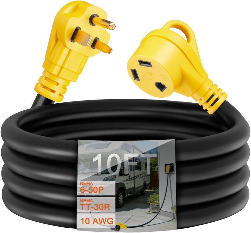 Suplevel 10ft NEMA 6-50P Male to TT-30R AC Power Adapter Cord, STW 10AWG/3C, 3 Prong 50 Amp Welder Male Plug to 30 Amp RV Generator Female Connector Adapter, 125 Volt, ETL Listed - Image 1